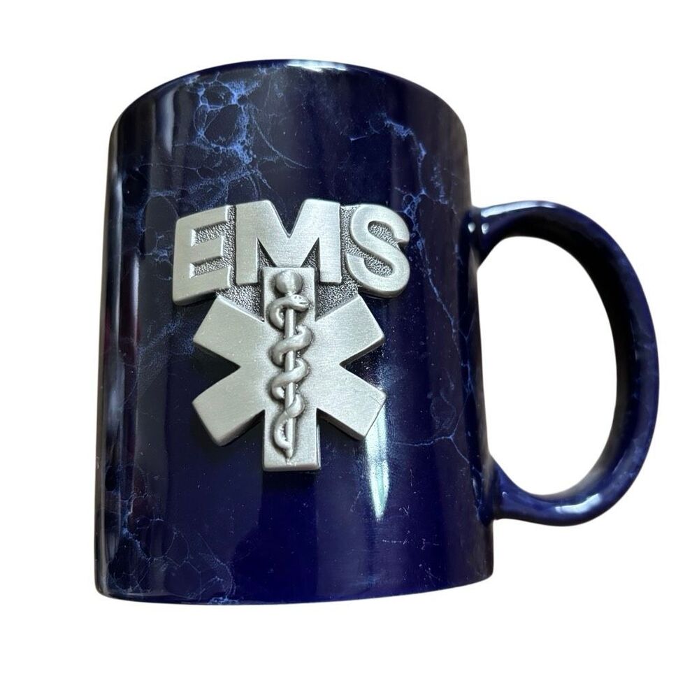EMS Star Of Life Pewter Medallion Cobalt Blue Paramedic Mug